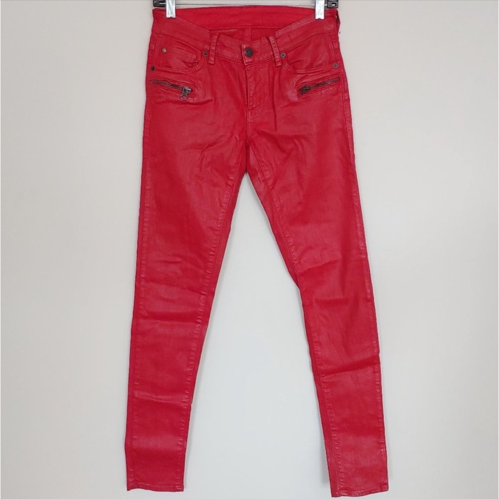 Ralph Lauren Red Wax Coated Stretch Denim Sz 30